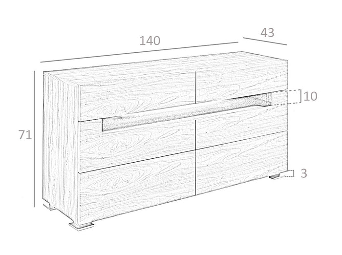 Comò 140x43x71 cm in legno di noce con illuminazione interna a led