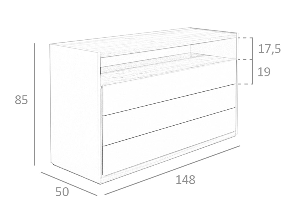 Cassettiera 148x50x85 cm in legno grigio e noce