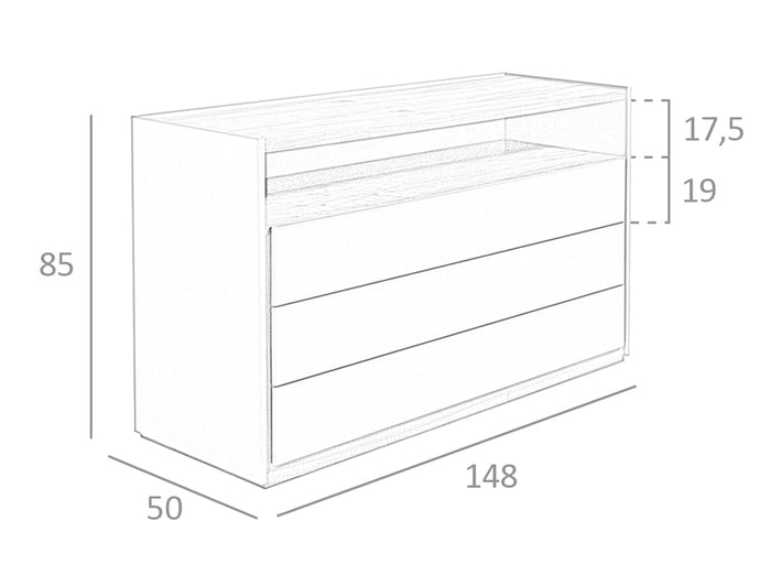 Cassettiera 148x50x85 cm in legno grigio e noce