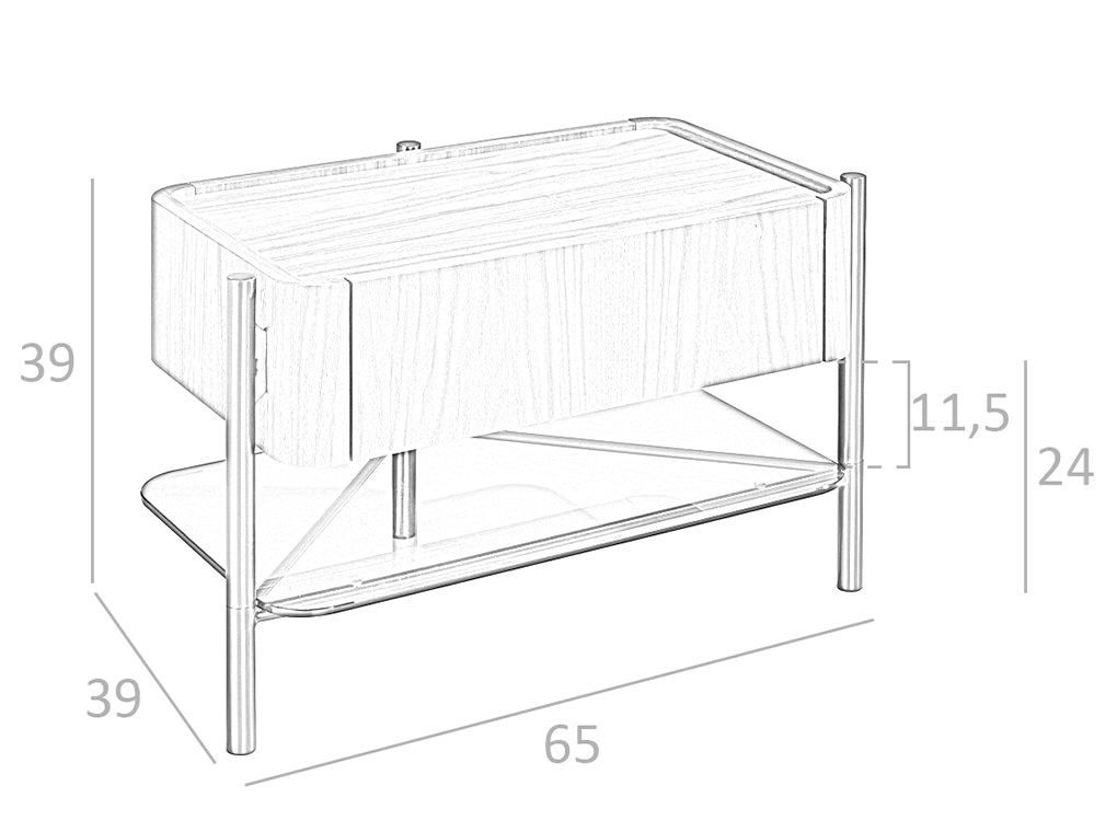 Comodino in legno impiallacciato noce