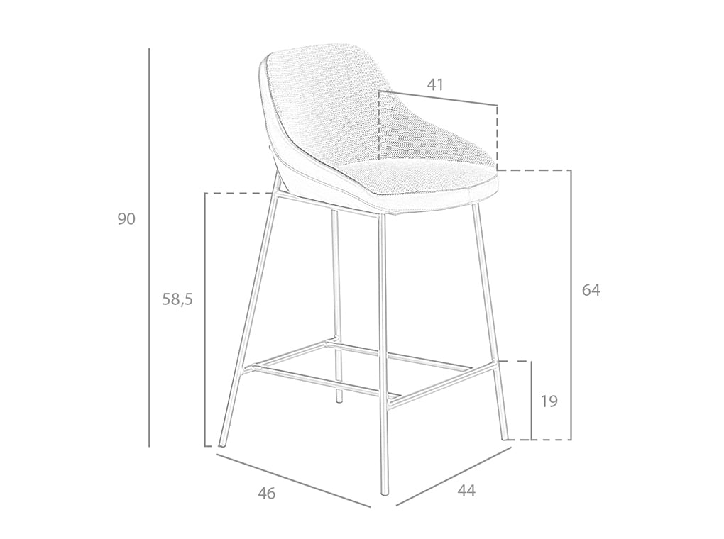 Sgabello in tessuto ed ecopelle con gambe in acciaio