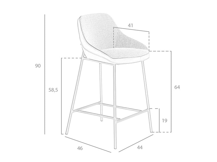 Sgabello in tessuto ed ecopelle con gambe in acciaio