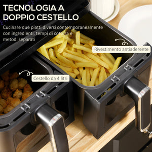 Friggitrice ad Aria 2 Cestelli Indipendenti 4 L Schermo LED Touch Nero