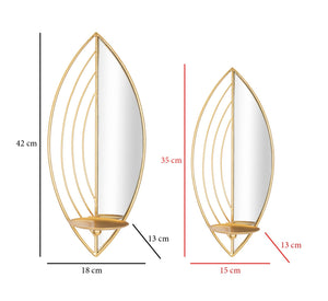Due Porta candele da muro in metallo dorato 18x13x41-15x13x35cm Leaf