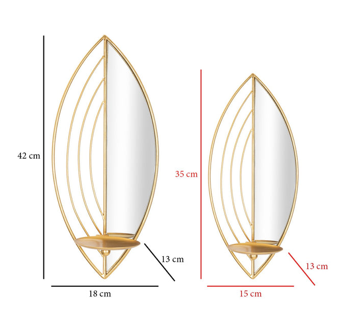 Due Porta candele da muro in metallo dorato 18x13x41-15x13x35cm Leaf