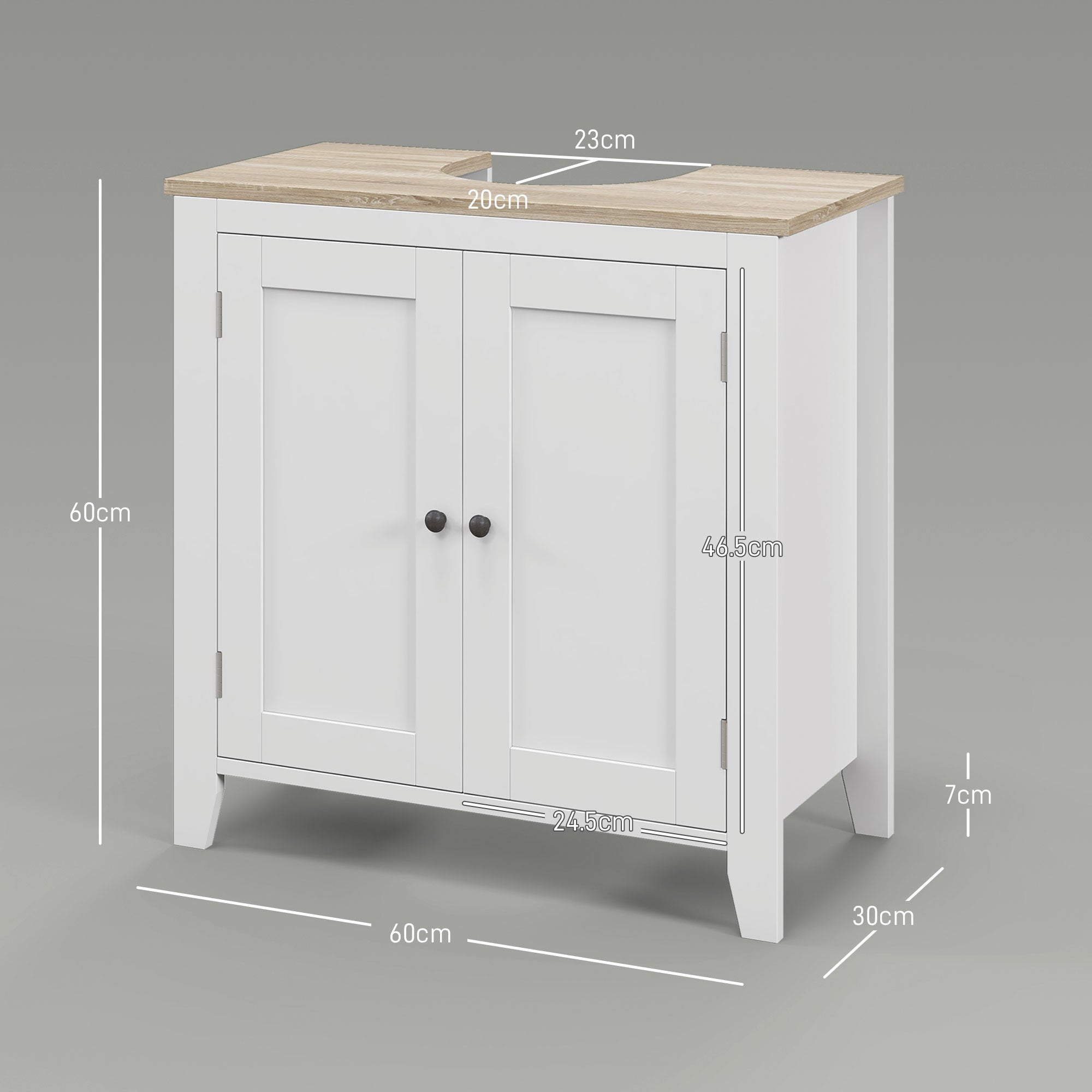 Mobile Sottolavabo Bagno a U con Ripiano Regolabile Interno 60x30x60 cm in MDF Bianco e Legno