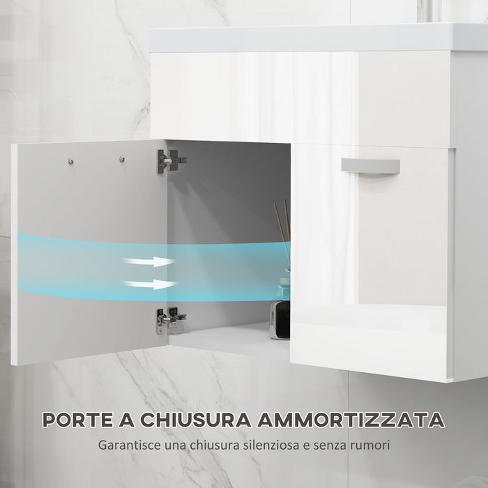 Mobile da Bagno Sospeso con Lavabo in Ceramica 61x40x50 cm Bianco Lucido