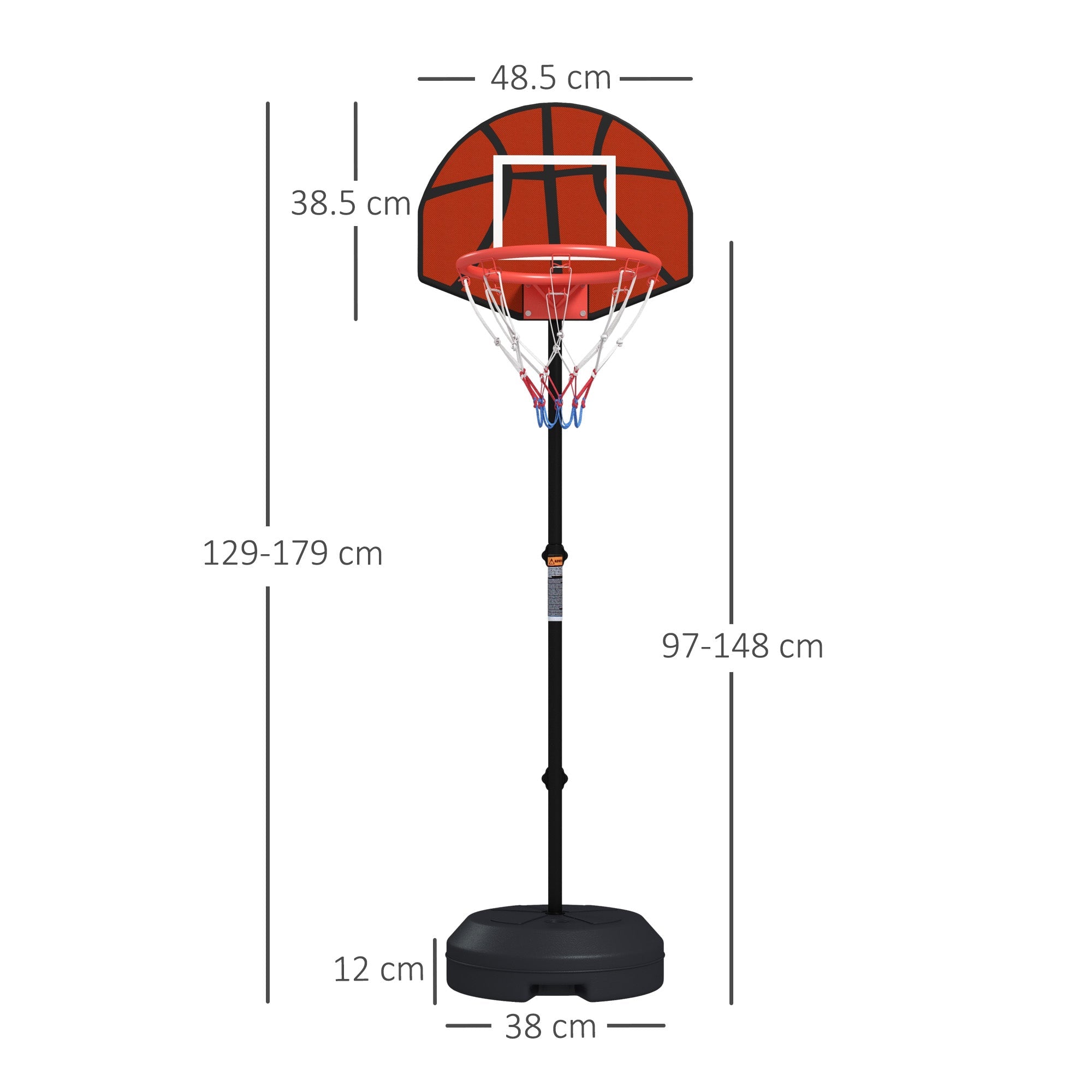 Canestro Basket con Bersaglio Freccette 2 in 1 38,5x48,5x179 cm in Acciaio e PE Nero e Marrone