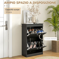 Scarpiera Salvaspazio Design Moderno 2 Cassetti Ribaltabili 54x24x82,5 cm Nero