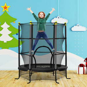 Trampolino Tappeto Elastico per Bambini 3-10 Anni con Rete e Pali Imbottiti in Acciaio Ø163x163 cm in PP e Schiuma Nero