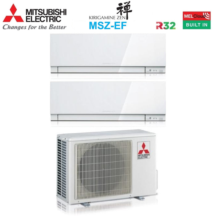 Climatizzatore Condizionatore Mitsubishi Electric Dual Split Inverter serie KIRIGAMINE ZEN WHITE MSZ-EF 18+18 con MXZ-3F54VF R-32 Wi-Fi Integrato Colore Bianco 18000+18000