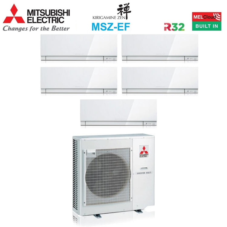 Climatizzatore Condizionatore Mitsubishi Electric Penta Split Inverter serie KIRIGAMINE ZEN WHITE MSZ-EF 7+12+12+12+12 con MXZ-5F102VF R-32 Wi-Fi Integrato Colore Bianco 7000+12000+12000+12000+12000