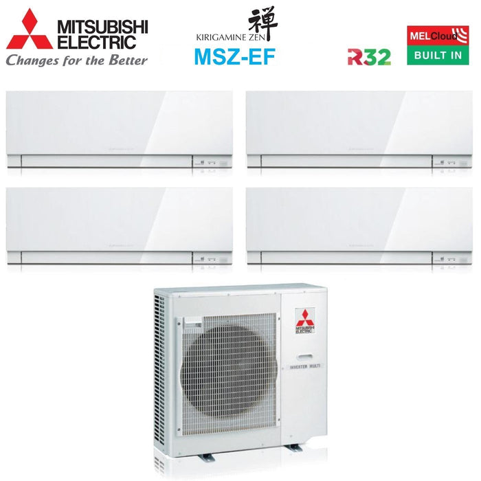 Climatizzatore Condizionatore Mitsubishi Electric Quadri Split Inverter serie KIRIGAMINE ZEN WHITE MSZ-EF 7+12+12+12 con MXZ-4F80VF R-32 Wi-Fi Integrato Colore Bianco 7000+12000+12000+12000