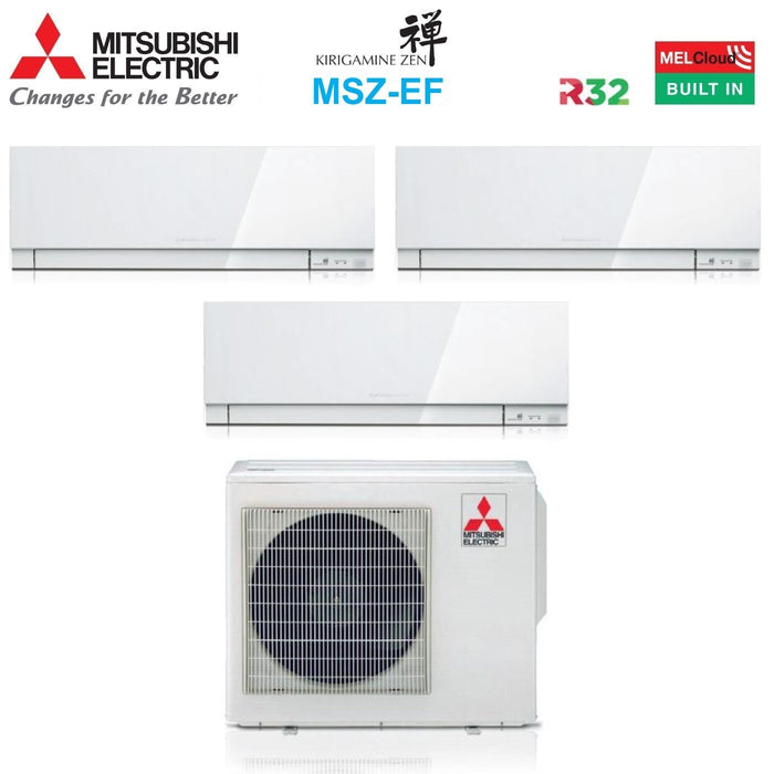 Climatizzatore Condizionatore Mitsubishi Electric Trial Split Inverter serie KIRIGAMINE ZEN WHITE MSZ-EF 7+12+15 con MXZ-3F68VF R-32 Wi-Fi Integrato Colore Bianco 7000+12000+15000