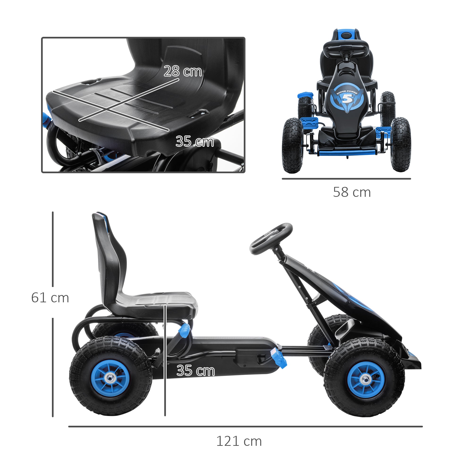 Go-Kart a Pedali per Bambini con Sedile Regolabile Blu