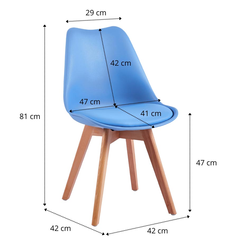 Set 4 Sedie 53,5x48,5x83 cm in Polipropilene e Similpelle Candice Azzurre