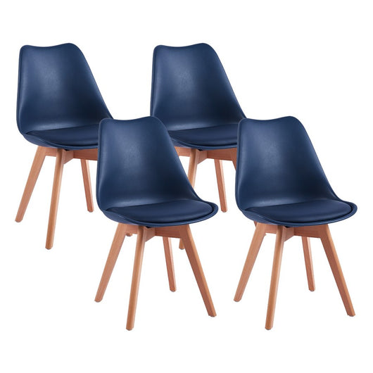 Set 4 sedie moderne con cuscino e gambe in legno blu modello Candice