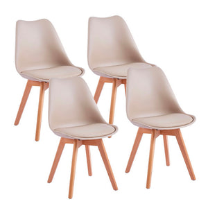 Set 4 sedie moderne beige con cuscino e gambe in legno modello Candice