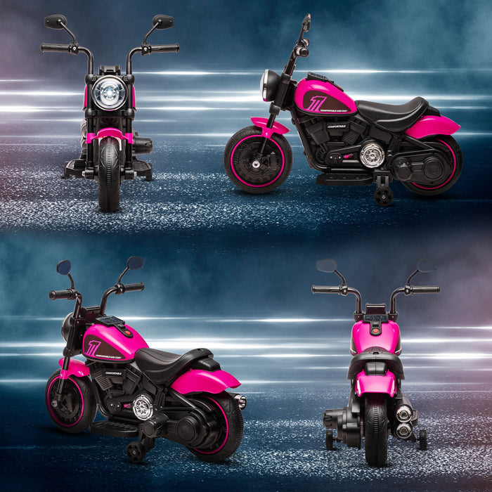 Moto Elettrica per Bambini 6V con Rotelle Rosa e Nero