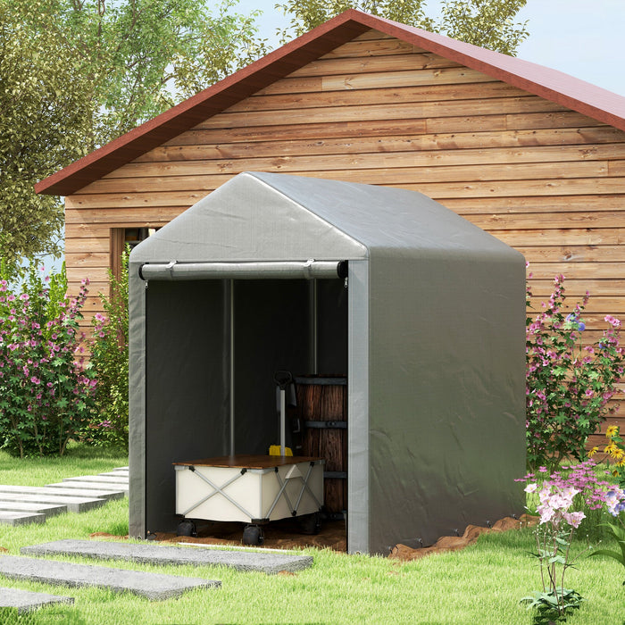 Capanno Box per Attrezzi da Giardino 120x179x165 cm Tenda in PE anti UV e Metallo Grigio chiaro