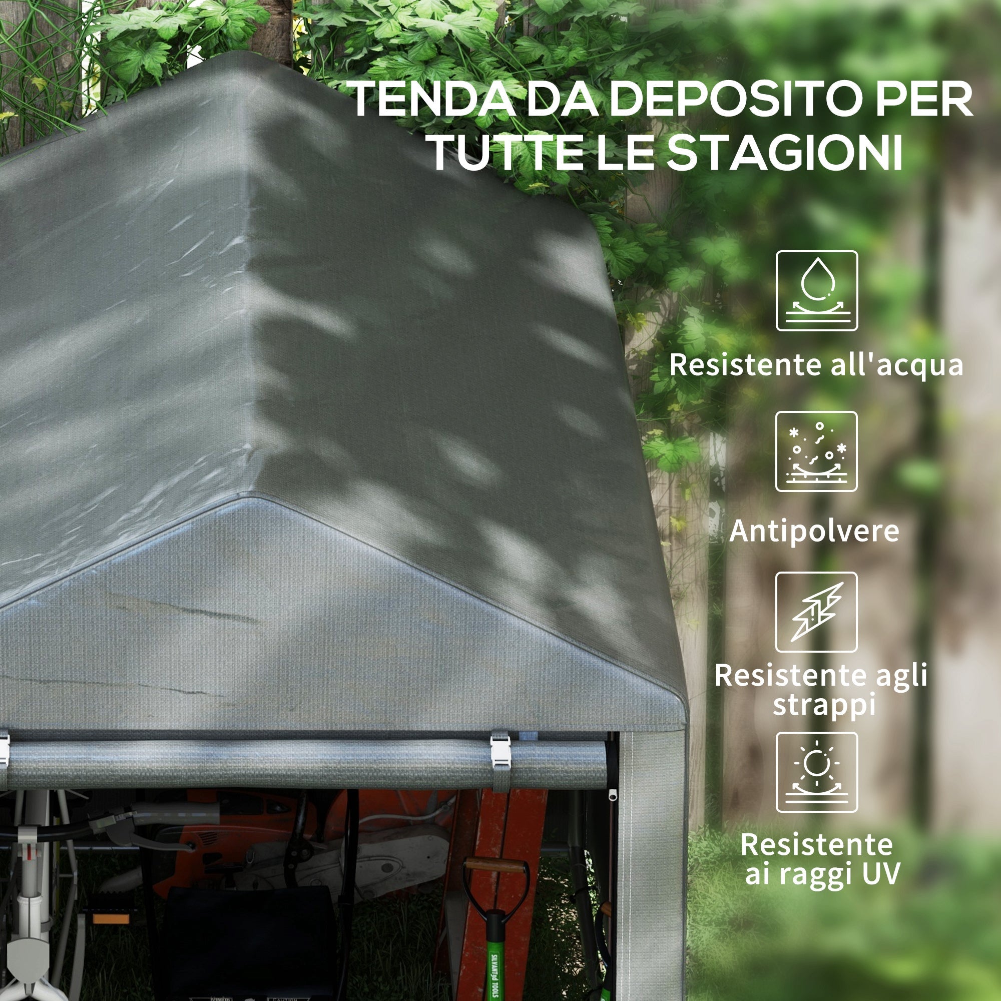 Capanno Box per Attrezzi da Giardino 120x179x165 cm Tenda in PE anti UV e Metallo Grigio scuro