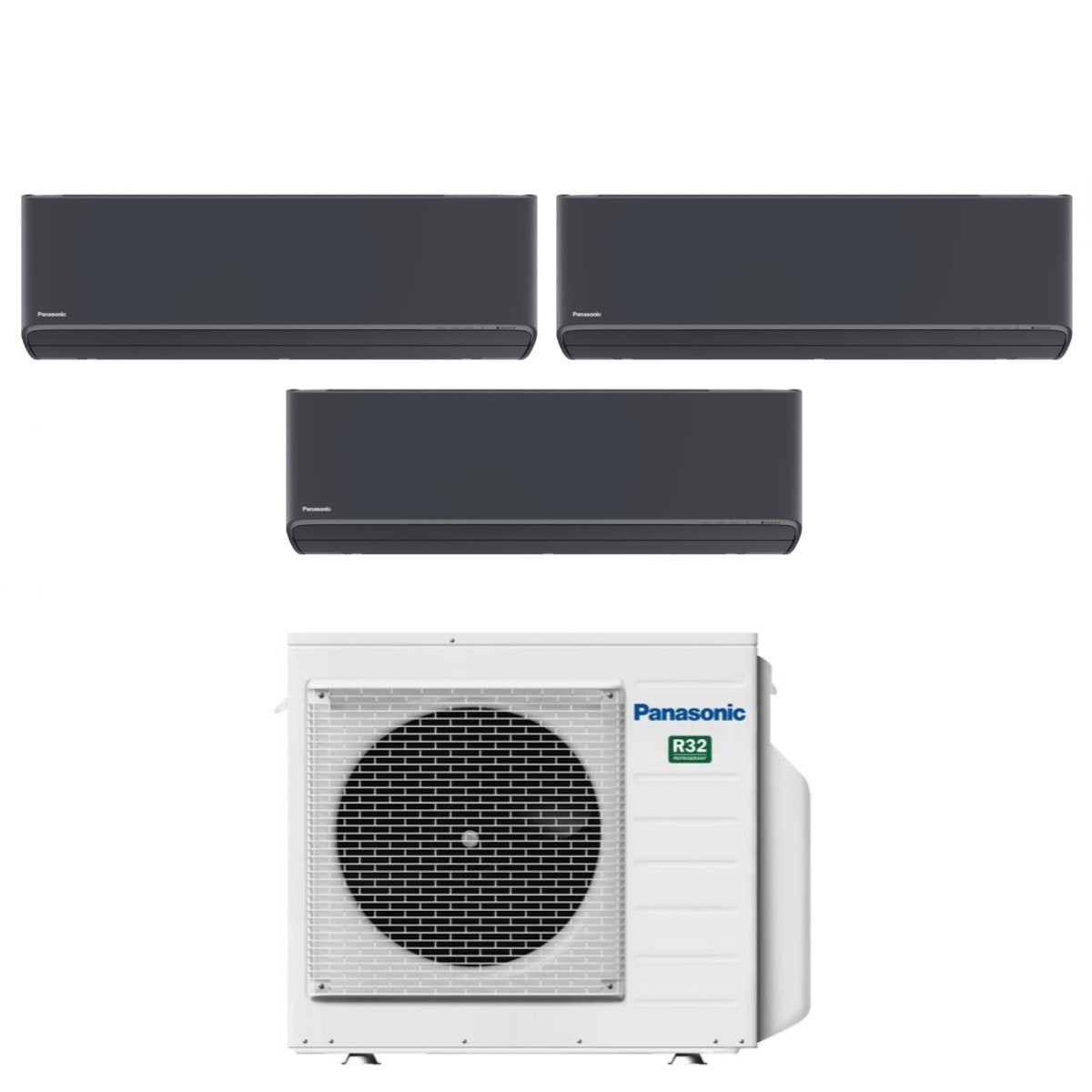 Climatizzatore Condizionatore Panasonic Trial Split Inverter Serie Etherea Dark 12+12+12 con CU-3Z68TBE R-32 Wi-Fi Integrato Colore Grigio Grafite 12000+12000+12000