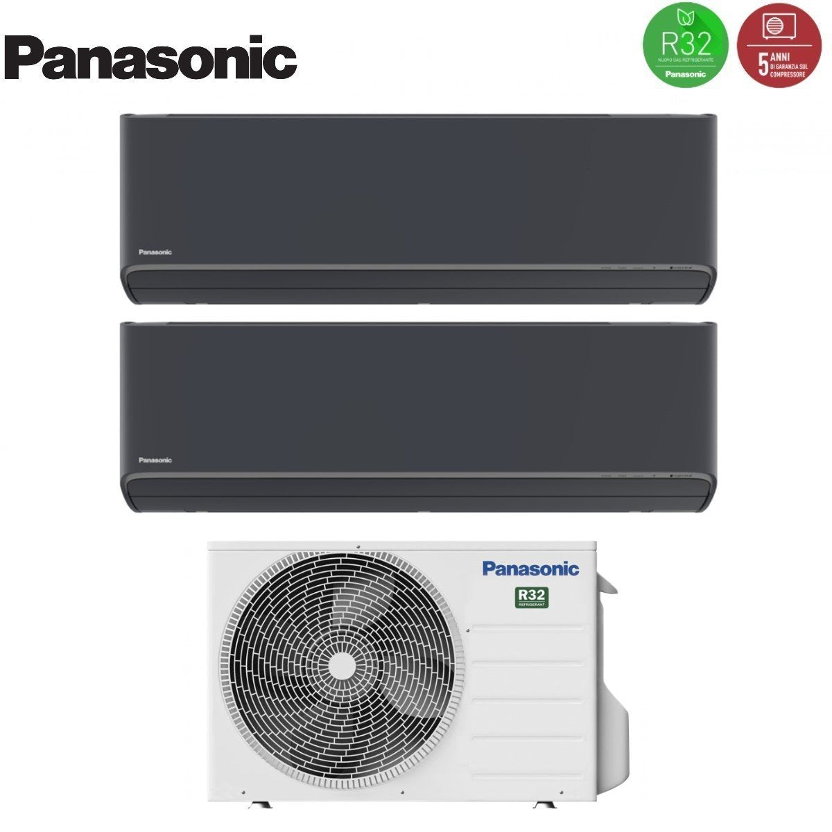 Climatizzatore Condizionatore Panasonic Dual Split Inverter Serie Etherea Dark 12+12 con CU-2Z50TBE R-32 Wi-Fi Integrato Colore Grigio Grafite 12000+12000