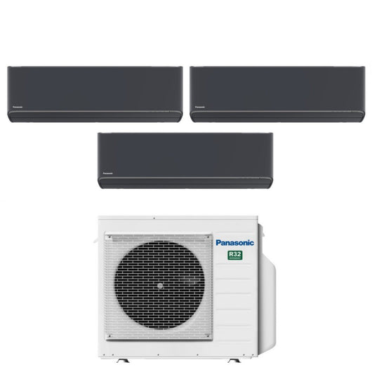 Climatizzatore Condizionatore Panasonic Trial Split Inverter Serie Etherea Dark 7+12+12 con CU-3Z52TBE R-32 Wi-Fi Integrato Colore Grigio Grafite 7000+12000+12000