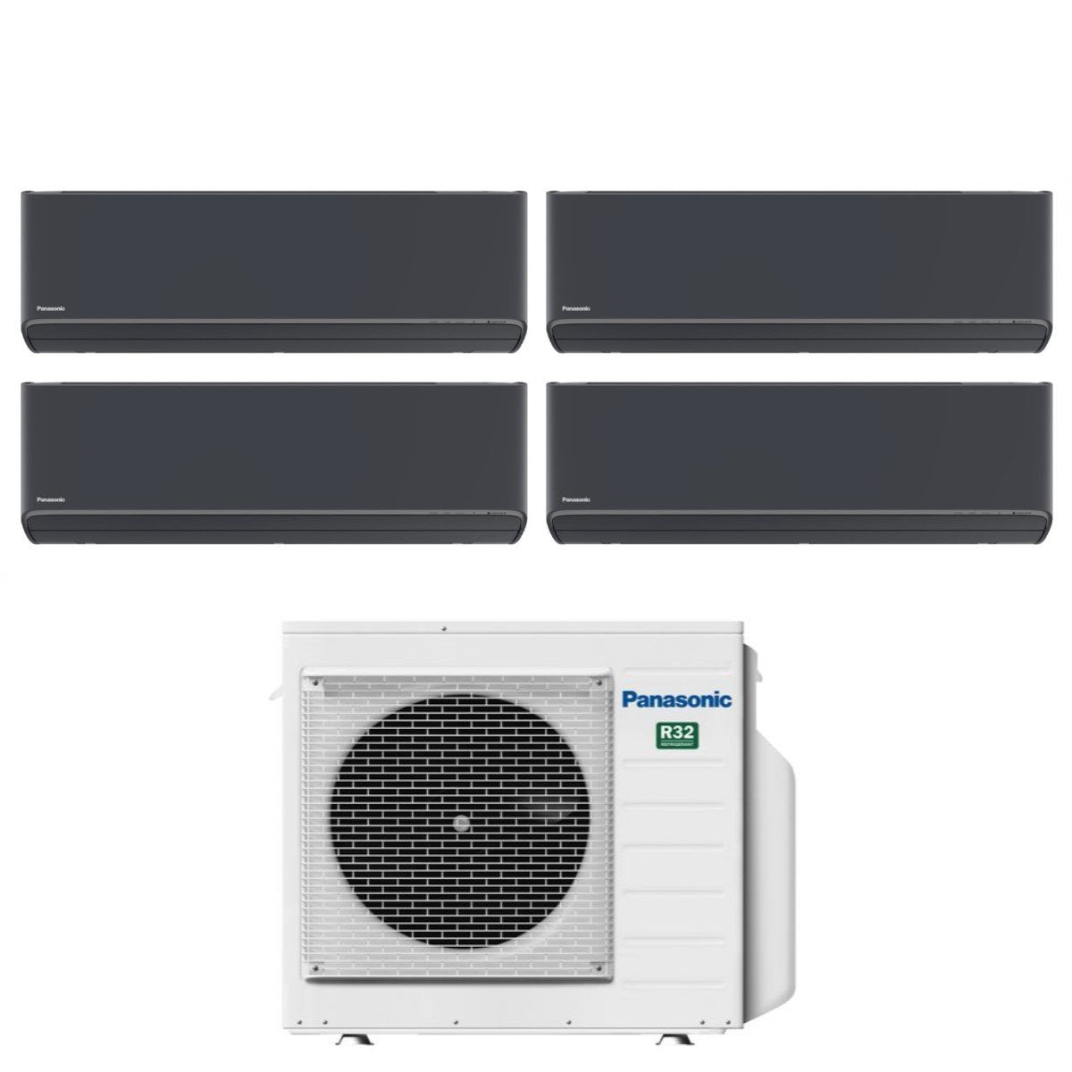 Climatizzatore Condizionatore Panasonic Quadri Split Inverter Serie Etherea Dark 7+7+12+12 con CU-4Z68TBE R-32 Wi-Fi Integrato Colore Grigio Grafite 7000+7000+12000+12000