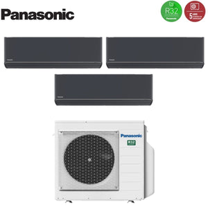 Climatizzatore Condizionatore Panasonic Trial Split Inverter Serie Etherea Dark 7+7+12 con CU-3Z52TBE R-32 Wi-Fi Integrato Colore Grigio Grafite 7000+7000+12000