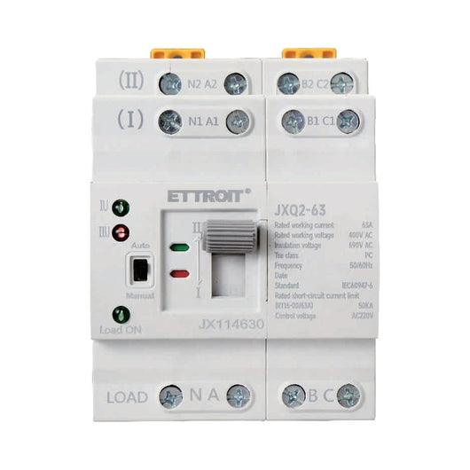 ETTROIT ATS Commutatore di Trasferimento Automatico Fotovoltaico 4P 4M Doppio Alimentazione 63A AC 400V IP20 IEC60947-6-1