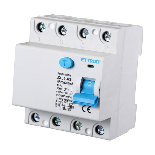 ETTROIT Interruttore Differenziale Puro 4P 25A 6kA 300mA 380V Salvavita Differenziale Occupa 4 Moduli DIN