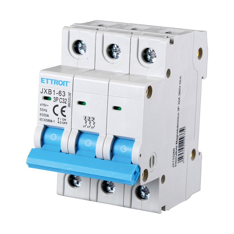 ETTROIT Interruttore Magnetotermico Automatico 3P 32A 6000A 220V 380V Salvavita Stotz Occupa 3 Moduli DIN