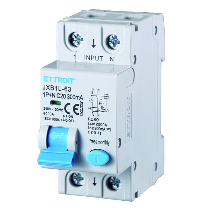 ETTROIT Interruttore Magnetotermico Differenziale 1P+N 20A 6KA 300mA 220V Occupa 2 Moduli DIN