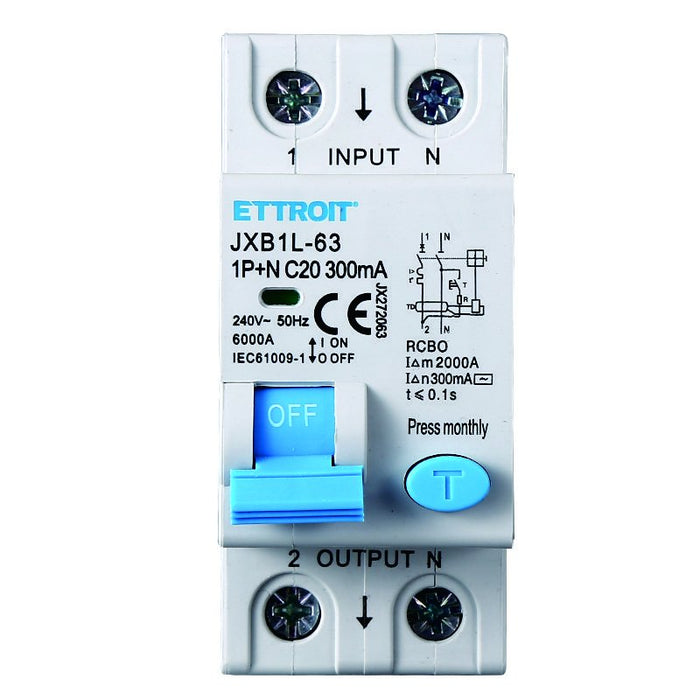 ETTROIT Interruttore Magnetotermico Differenziale 1P+N 20A 6KA 300mA 220V Occupa 2 Moduli DIN