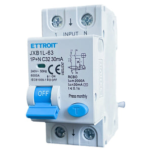 ETTROIT Interruttore Magnetotermico Differenziale 1P+N 32A 6KA 30mA 220V Occupa 2 Moduli DIN