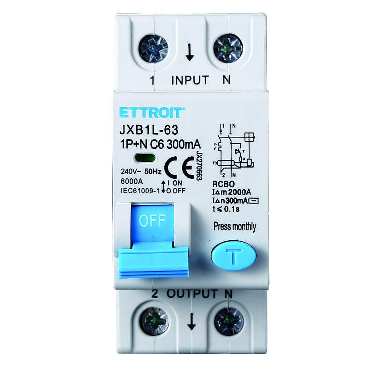 ETTROIT Interruttore Magnetotermico Differenziale 1P+N 6A 6KA 300mA 220V Occupa 2 Moduli DIN