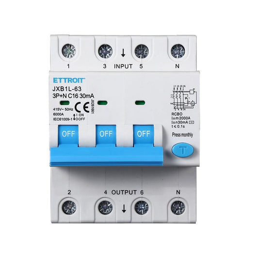 ETTROIT Interruttore Magnetotermico Differenziale 3P+N 16A 6KA 30mA 380V Occupa 4 Moduli DIN