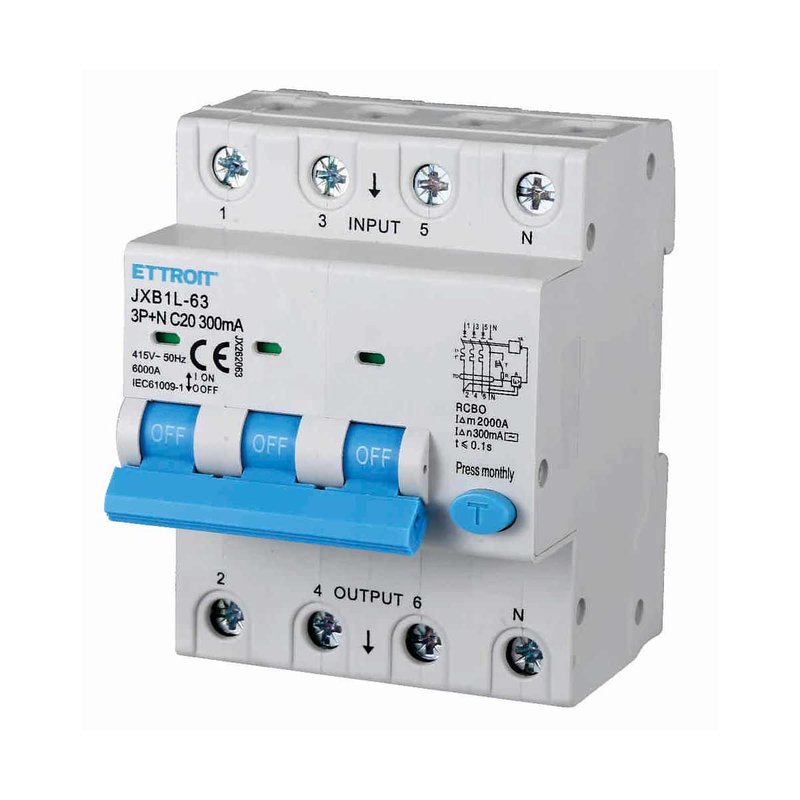 ETTROIT Interruttore Magnetotermico Differenziale 3P+N 20A 6KA 300mA 380V Occupa 4 Moduli DIN