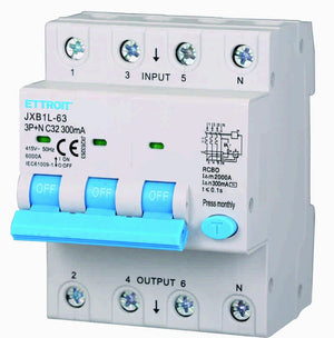 ETTROIT Interruttore Magnetotermico Differenziale 3P+N 32A 6KA 300mA 380V Occupa 4 Moduli DIN