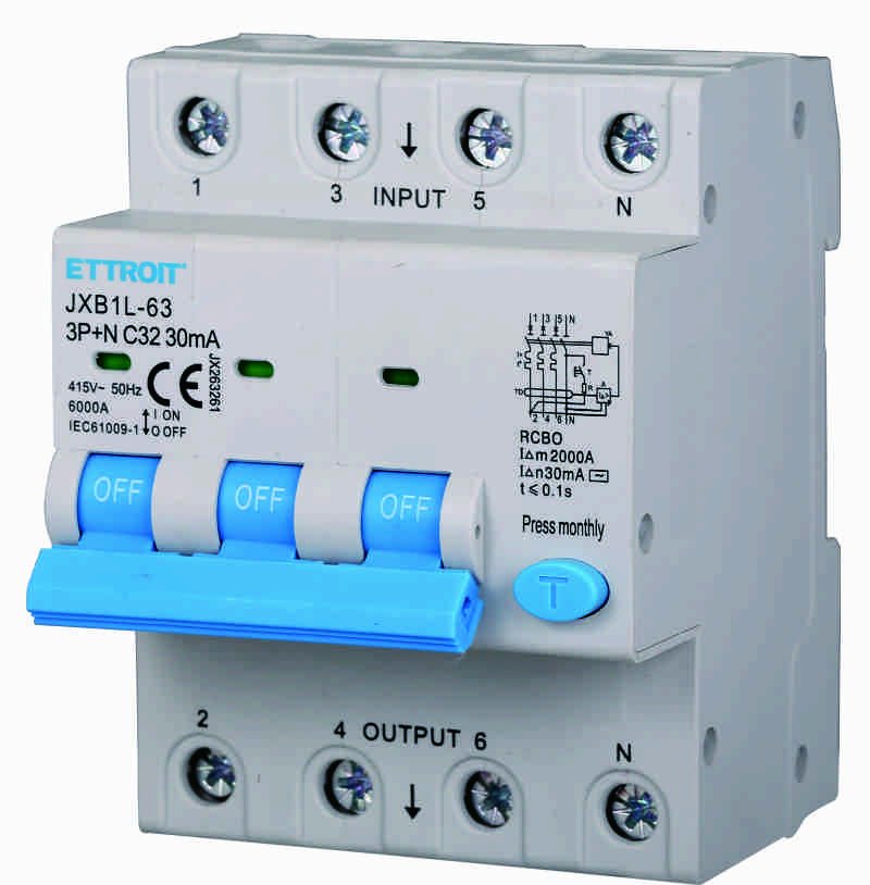 ETTROIT Interruttore Magnetotermico Differenziale 3P+N 32A 6KA 30mA 380V Occupa 4 Moduli DIN