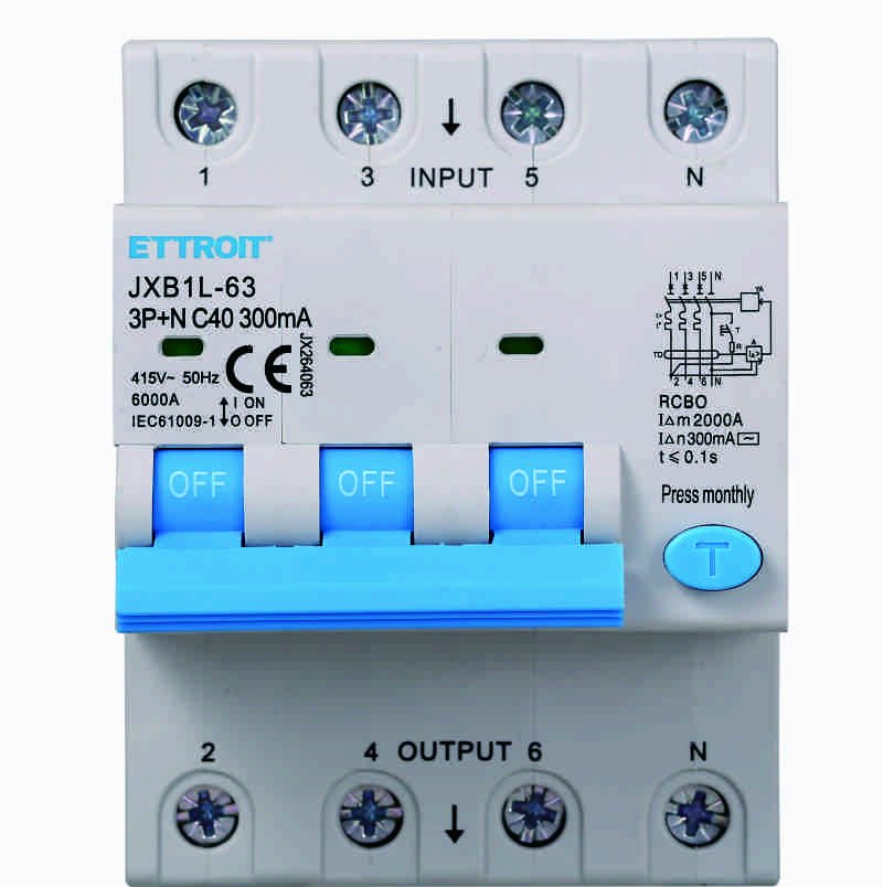 ETTROIT Interruttore Magnetotermico Differenziale 3P+N 40A 6KA 300mA 380V Occupa 4 Moduli DIN