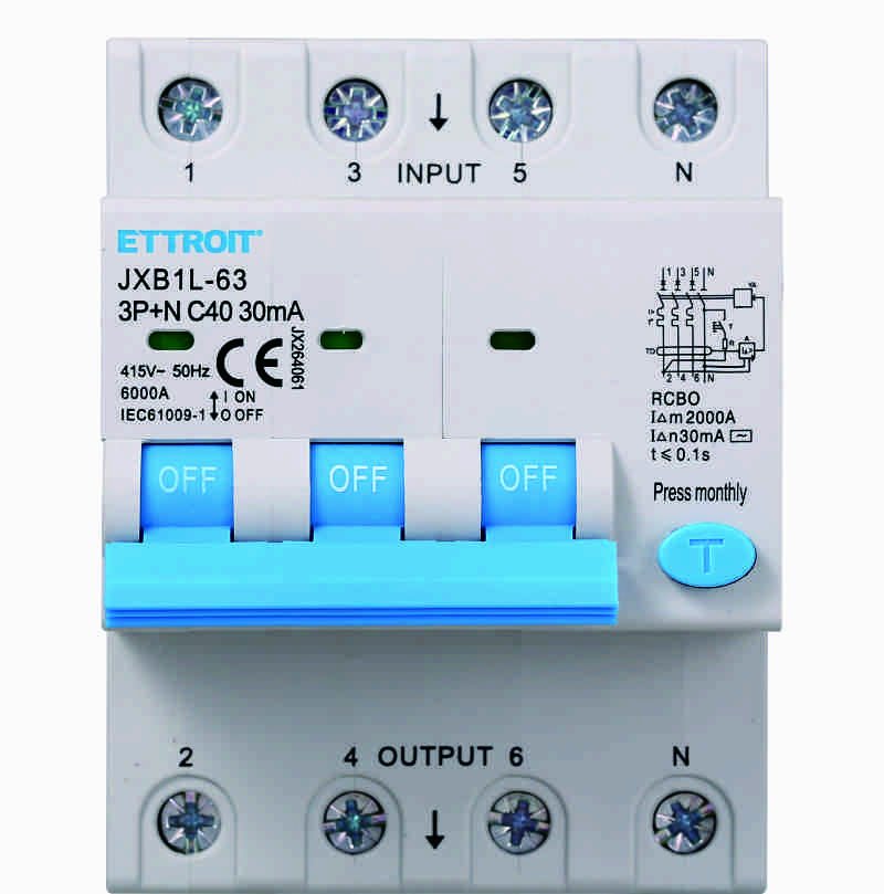 ETTROIT Interruttore Magnetotermico Differenziale 3P+N 40A 6KA 30mA 380V Occupa 4 Moduli DIN