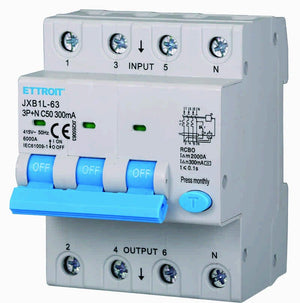 ETTROIT Interruttore Magnetotermico Differenziale 3P+N 50A 6KA 300mA 380V Occupa 4 Moduli DIN