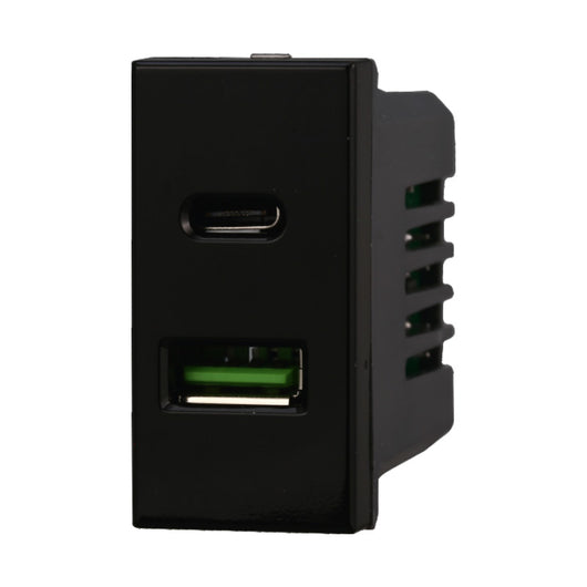 ETTROIT Modulo Presa Caricatore USB 2 Porte 3,1A USB-A + USB Type C Colore Nero Compatibile Con Bticino Axolute