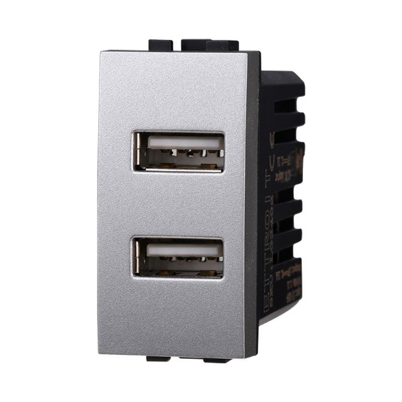 ETTROIT Modulo Presa Caricatore USB 5V 2,1A 2 Porte USB-A Colore GRIGIO Compatibile Con Bticino Living International