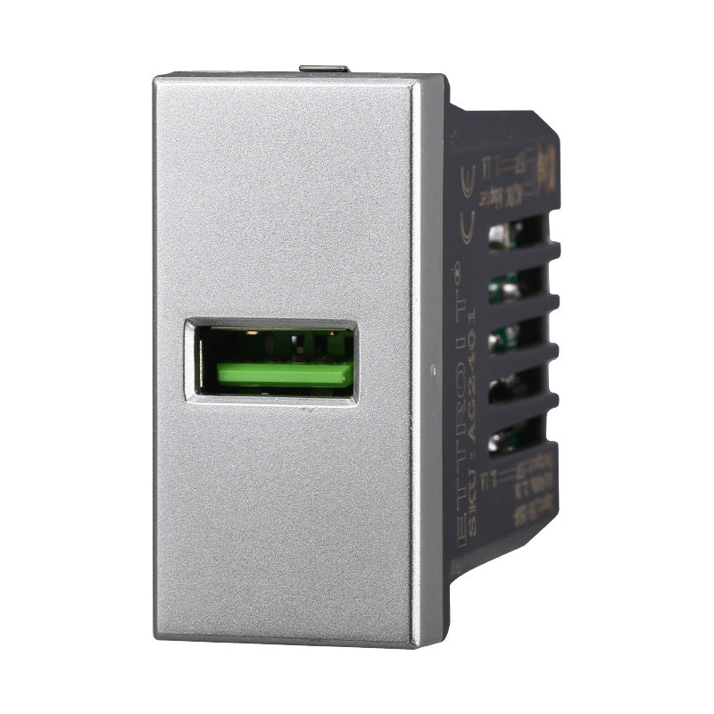 ETTROIT Modulo Presa Caricatore USB 5V 2,1A Colore Grigio Compatibile Con Bticino Axolute