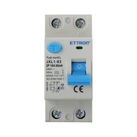 ETTROIT RCCB Interruttore Differenziale Puro Tipo A 1P+N 2M 6000A 30mA 16A AC 230V IP20 IEC61008-1