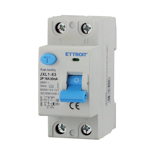 ETTROIT RCCB Interruttore Differenziale Puro Tipo A 1P+N 2M 6000A 30mA 16A AC 230V IP20 IEC61008-1