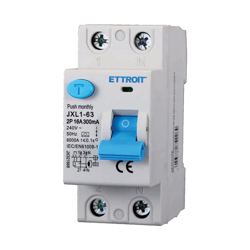 ETTROIT RCCB Interruttore Differenziale Puro Tipo A 1P+N 2M 6000A 300mA 16A AC 230V IP20 IEC61008-1